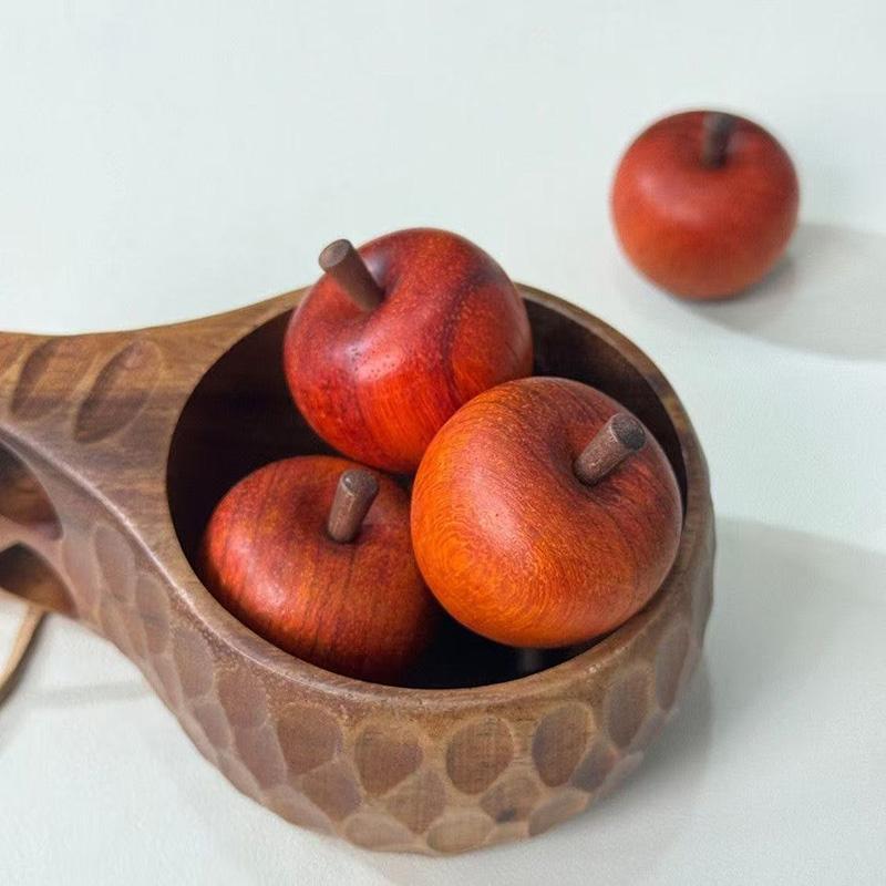 Natural red sandal wood Little Apple -persimmon Simulated fruit model -solid wood carving Home Decoration, Christmas gift