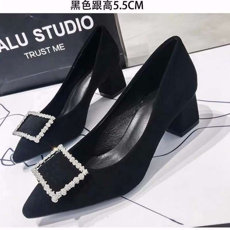 Shoes female student Korean version 2025 spring and autumn new light mouth versatile black work shoes buckle thick heel high heels women