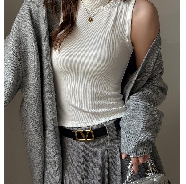 Damen formendes Tencel Tanktop mit halbem Stehkragen - Gebürstete gerade Schulter Basis-Top für Herbst/Winter