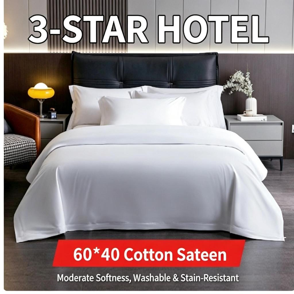 White Cotton Sateen Bedding Set Hotel Style 60S Soft Duvet Cover Sheet All Season