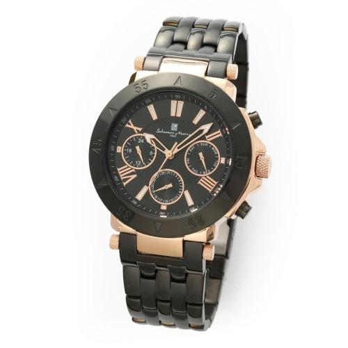 Authentic Salvatore Marra Wristwatch SM22108-PGBK, 10 ATM Water Resistant, Date and Day Display, Metal Strap, PGBK