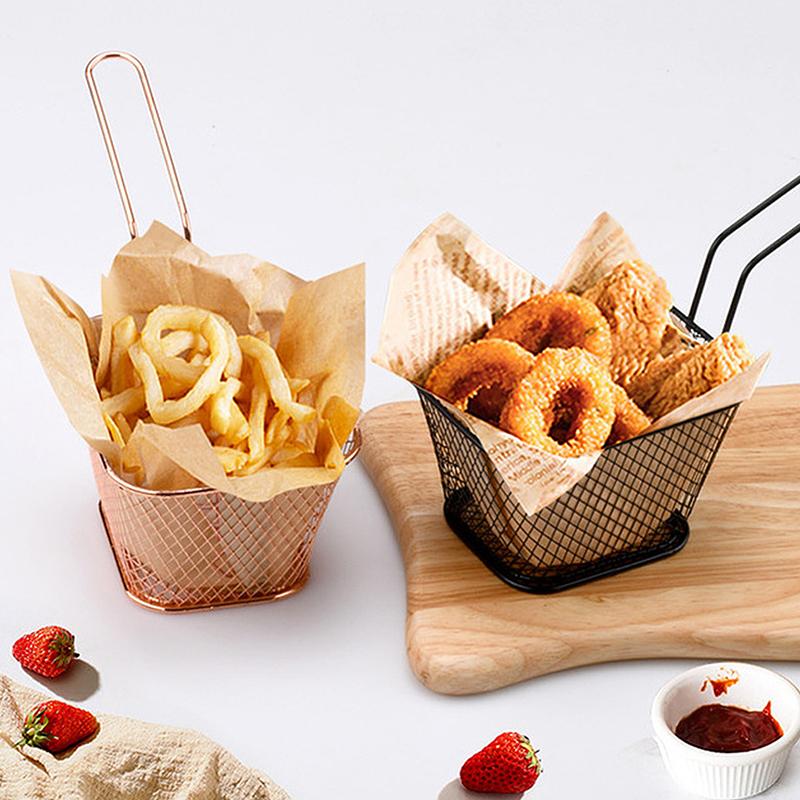 Stainless Steel Frying Basket Multifunctional Mini French Fries Frying Basket Creative Square Oil Separated Frying Basket