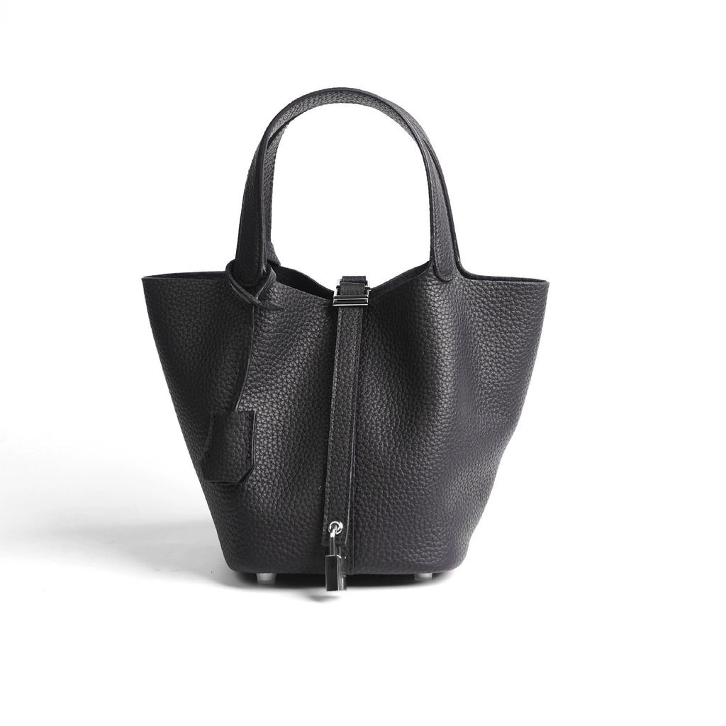 Vegetable Basket Bag, First Layer Cowhide Tote Bag, Commuter Bucket Bag, Women's Genuine Leather Bag, European and American Retro.