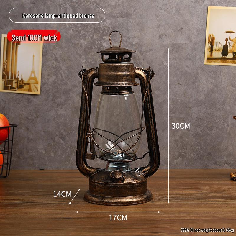 Vintage Wrought Iron Kerosene Camping Lantern - Nostalgic, Decorative Cafe Ornaments & Photo Props