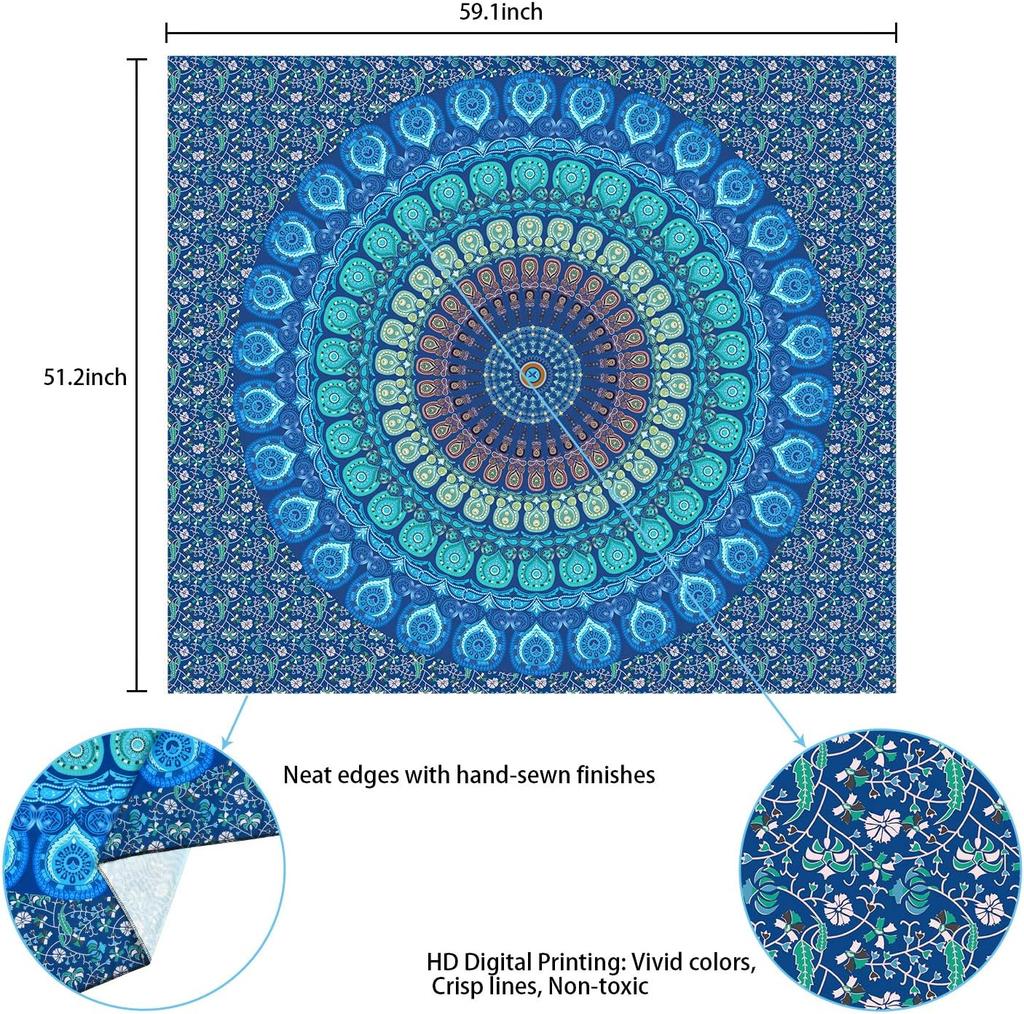 VIKAMA American Mandala Tapestry Hippie Wall Hanging Psychedelic Peacock Living Room Tea Room Wall Decoration Tapestry