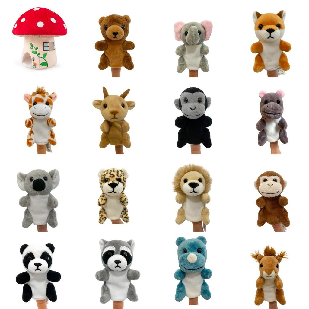 Mushroom House Plush Toys With Jungle Animal Finger Puppets For Kids Educational Play