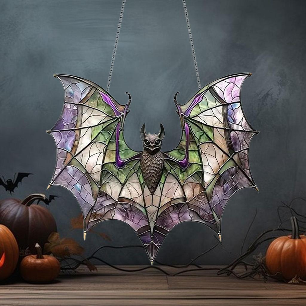 Bat Sun Catcher for DIY House Theme Party Decor Bat Stained Glass Window Hanging for Window Kitchen Office Home Living Room