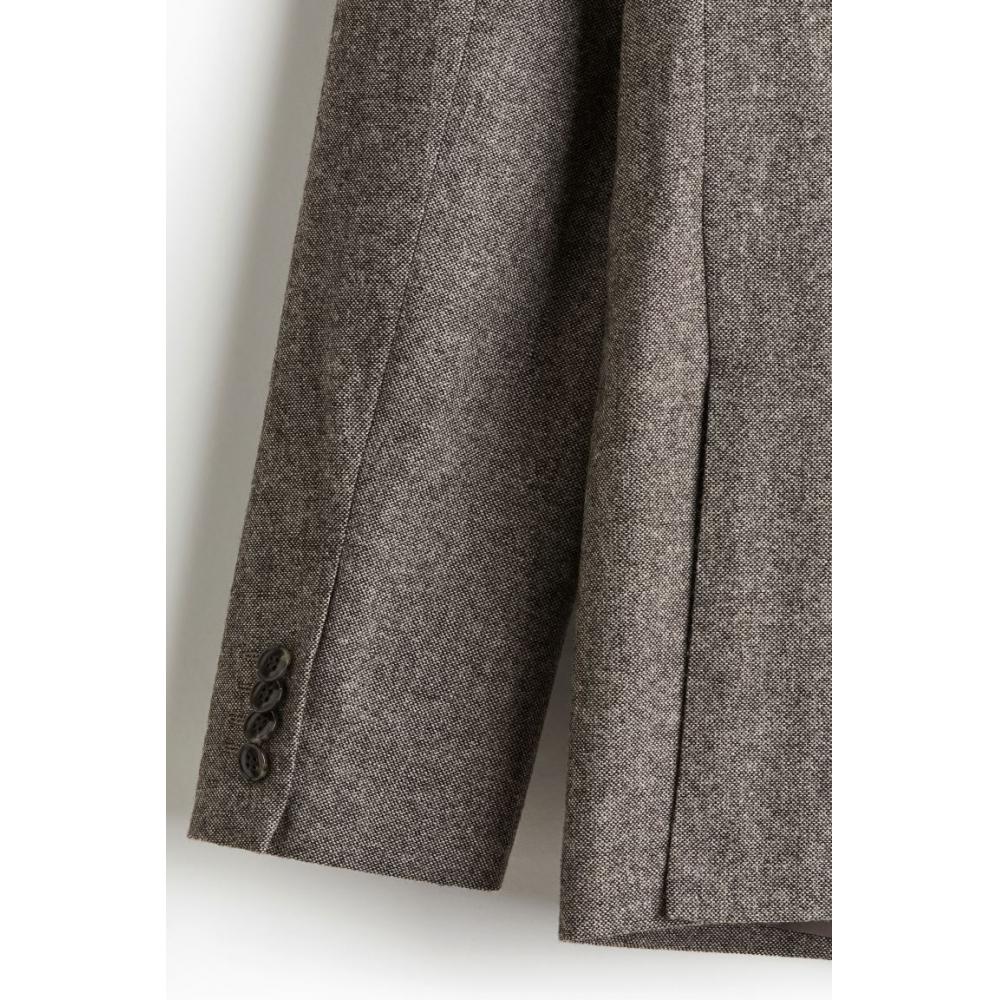 H M Regular Fit Wool Blend Double Breasted Jacket Dark Beige Melange