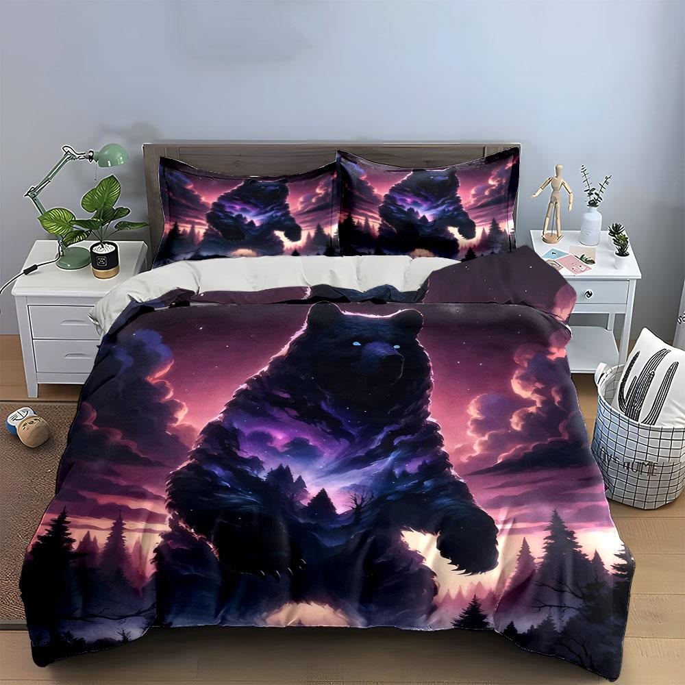 Galaxy Bear Forest Decor Set Soft Comfortable Duvet Cover Bedding Set Included 1*Duvet Cover & 2*Pillowcases, Gift