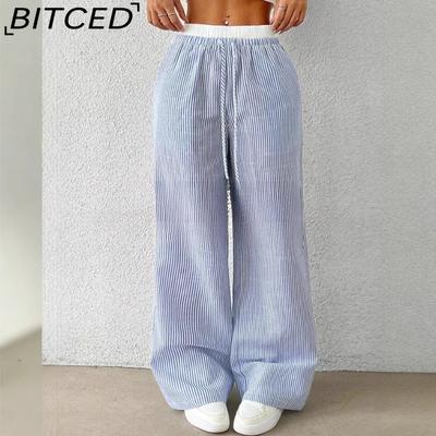Women's Fashion Striped Colour-Block Wide-Leg Trousers