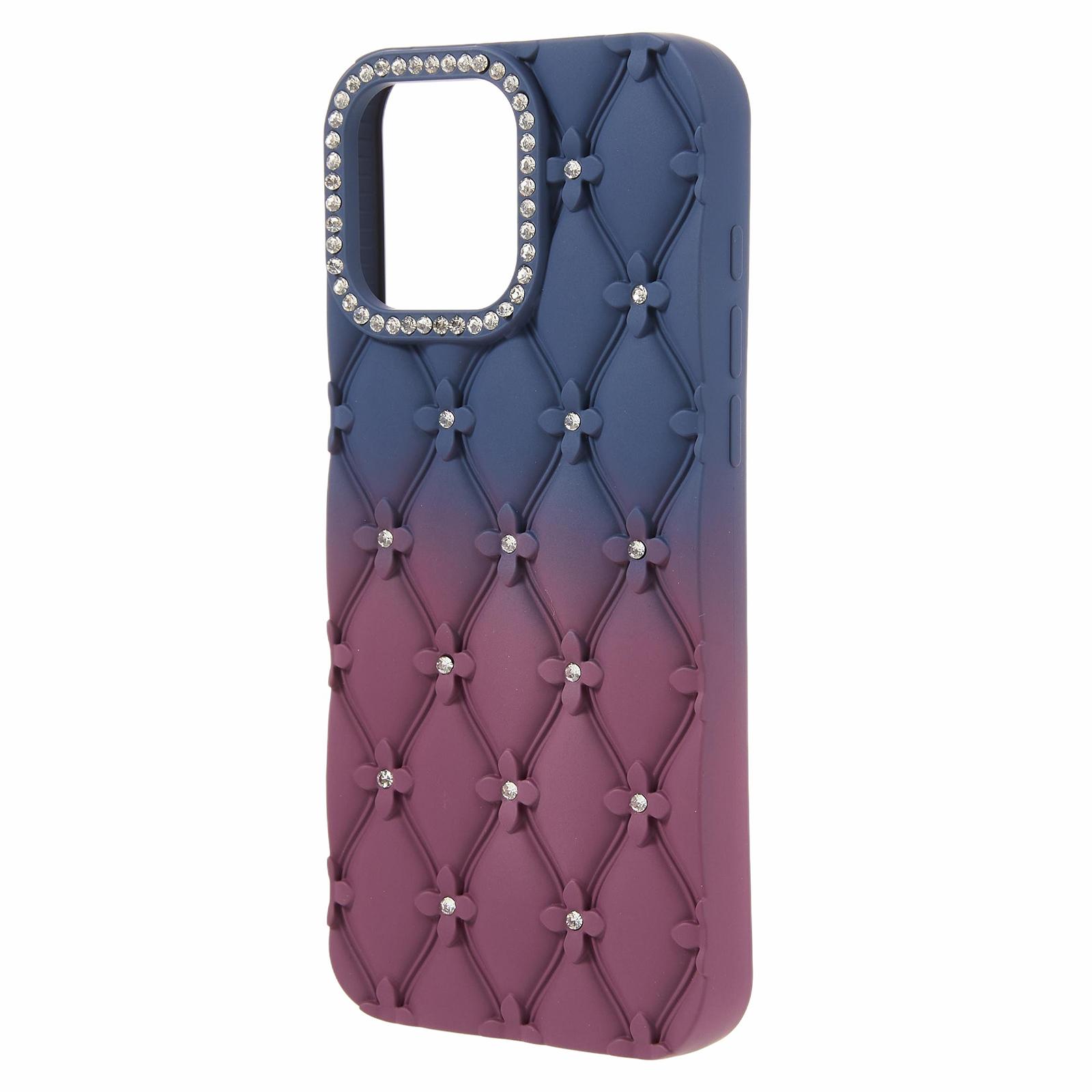 

For iPhone 16 Pro Max Case Rhinestone Decor Rubberized TPU Phone Cover Green+Baby Blue