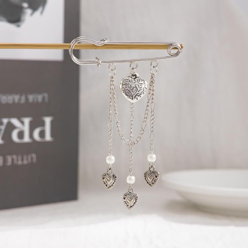 Handgefertigt Niedlich Sicherheitsnadel Kette Abzeichen Brosche Pin Anhänger Perlen Ästhetisch Quaste Kette Herz Anhänger