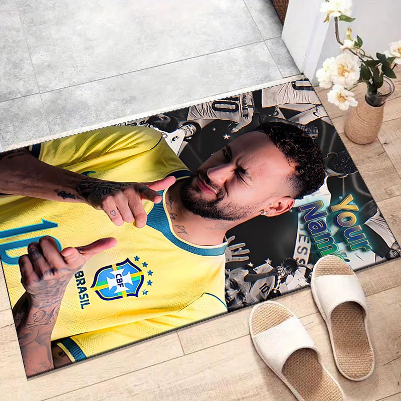 Brazilian Football Player Design Area Rug Personalized Name- Non-Slip, Soft & Cozy Floor Mat for Living Room, Office - Indoor/Outdoor Carpet