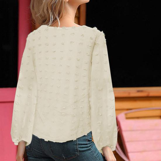 

Women Blouse Solid Color Jacquard Top Hair Ball Round Neck Pullover Streetwear