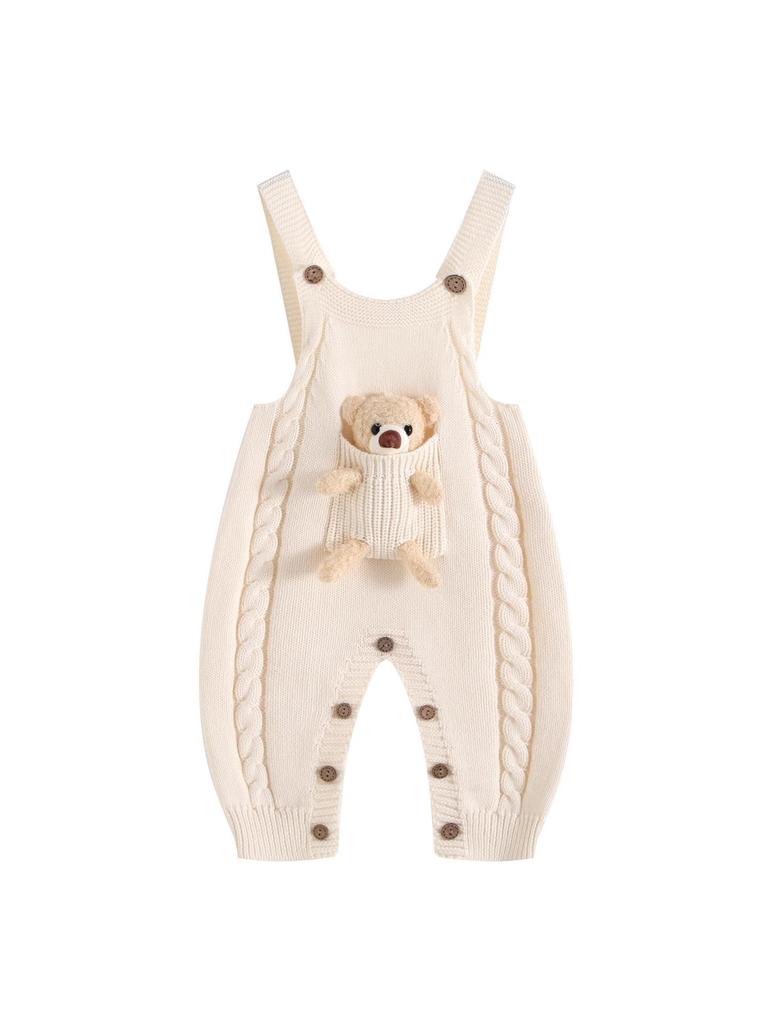 Unisex bawełniane śpioszki z dzianiny z misiem dla noworodka na wiosnę i jesień - Super uroczy design