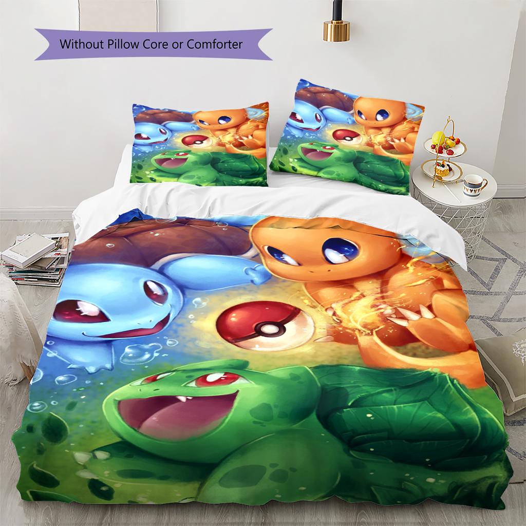 Pokémon Pattern Bedding Home Decoration Birthday Gift (1 * Duvet Cover + 2 * Pillowcase, Without Core)
