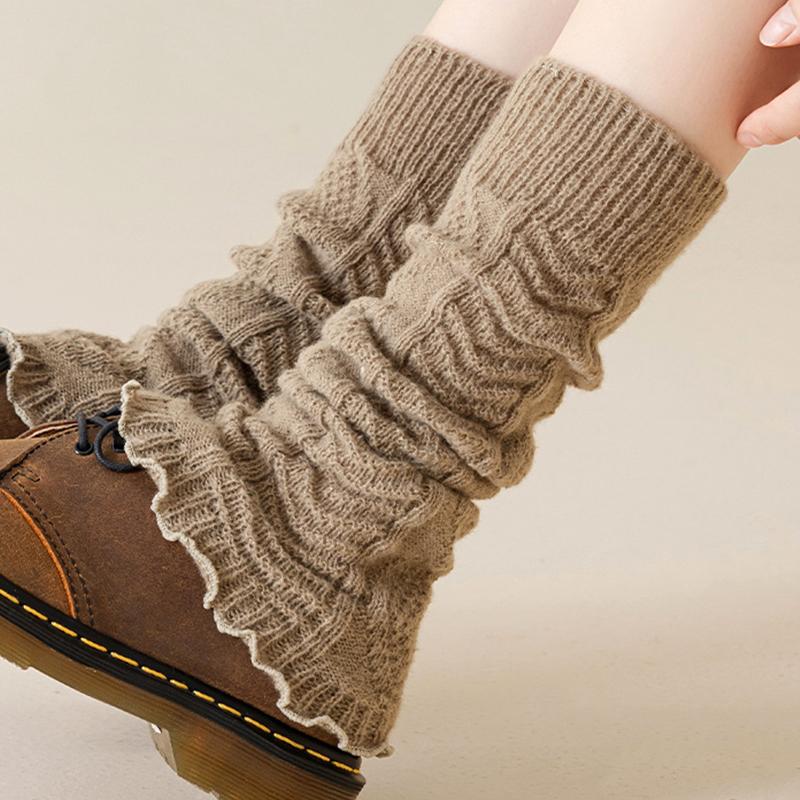 Herbst Winter Damen Beinwärmer Einfarbig Lolita Gestrickte Lange Fußabdeckung Vielseitige Häkeln Haufen Socken Stiefelstulpen