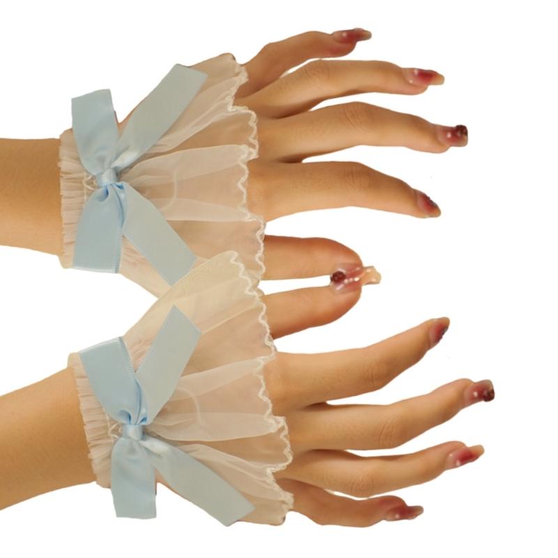 Faux Sleeves Decorative Trumpet Sleeves for Sweater Ruffle Bowknot Lace False Sleeves Cuff Extension Sweet Wrist Cuffs