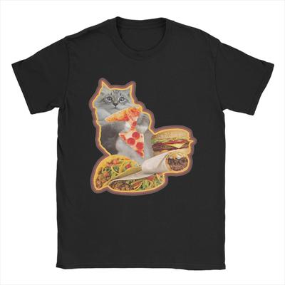 Hamburger Cat T-Shirt Summer Funny T Shirts Cotton Leisure Tshirt For Men's Short Sleeve Loose Tees