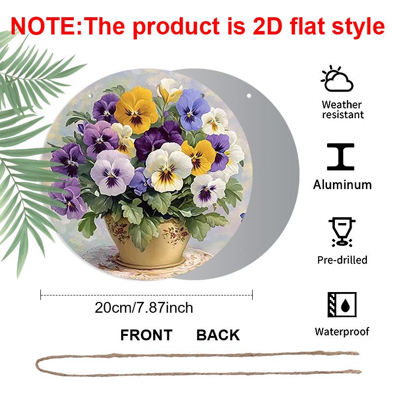 2D Flat Aluminum Wall Art with Three-Color Floral Design Rustic Country Style 7.87 Inches X 7.87 Inches Perfect for Gardens, Farmhouses, Cafes, Front