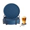 Silicone Drink Coasters with Metal Holder, 6-piece Drink Coasters - Absorb Moisture and Prevent Table Damage, Black Silicone Coasters