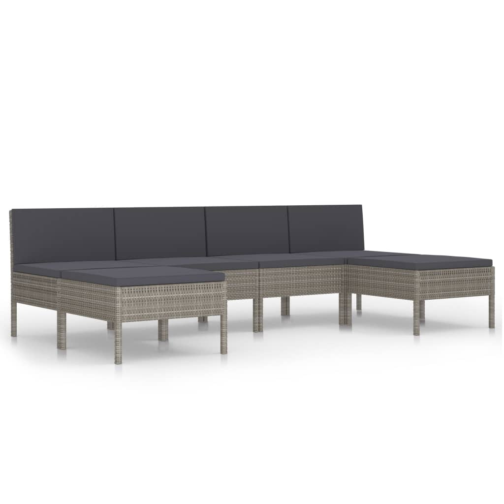 vidaXL 6-tlg. Garten-Lounge-Set mit Auflagen Poly Rattan Grau