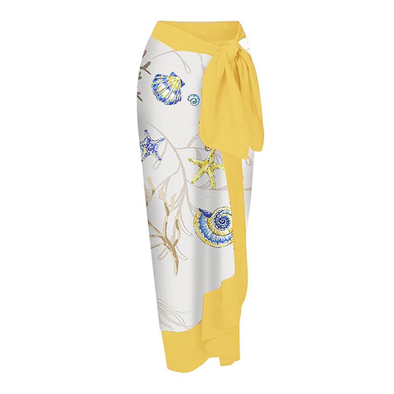 Foreign Trade Cross-Border Tie-Up Print Midi Skirt - European & American Beach Swim Skirt