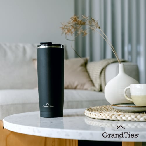 GRANDTIES Premium Drinkware Vacuum Insulated Tumbler, 590ml - Car Cup Holder Compatible & Easy Open Mouth (Midnight Black)