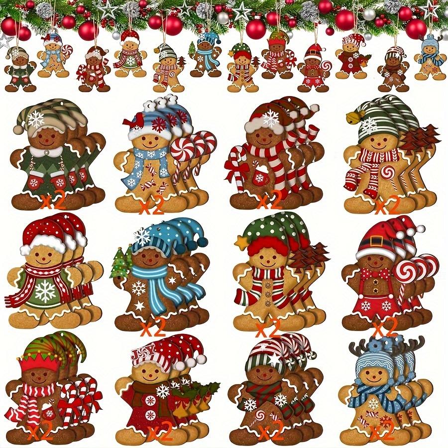12/24pcs Gingerbread Man Ornaments Christmas Tree Wooden Hanging Decorations Pendants Cute Cartoon Xmas DIY Hangings Home Decor