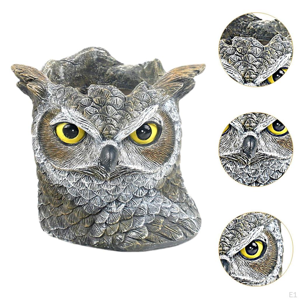 Owl Statue Planter Plant Pot Resin Sculpture Multifunctional with Drainage Hole Indoor Decoration