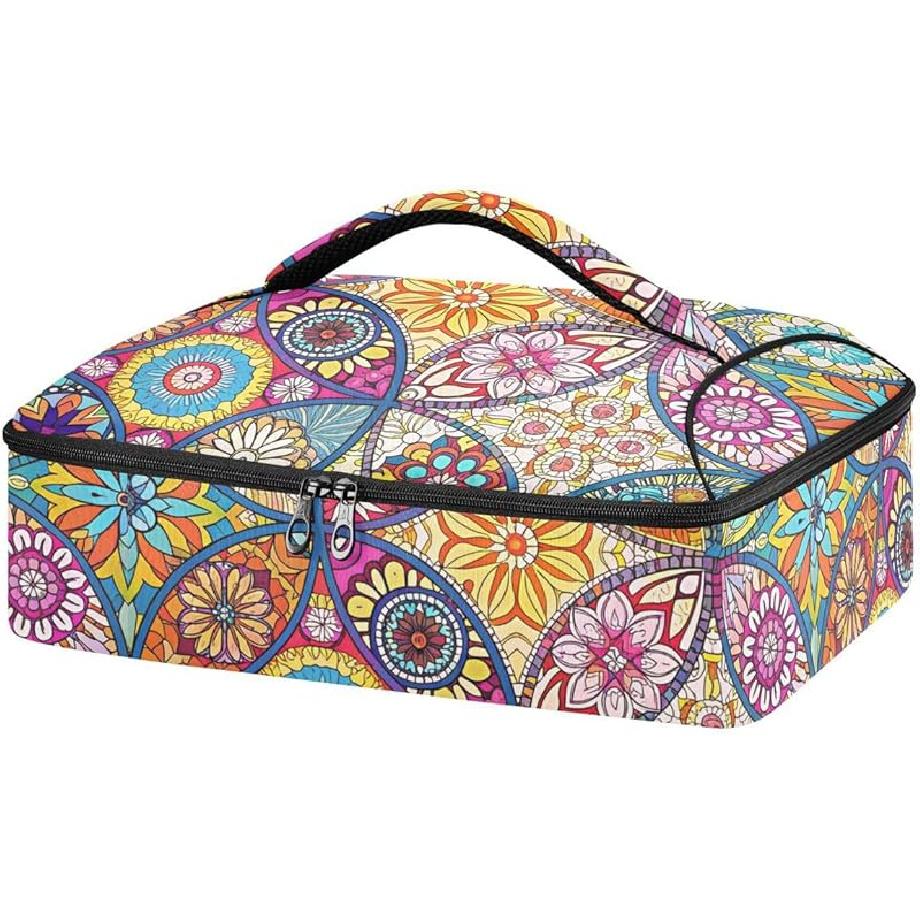 xigua Mandala Casserole Dish Carrier, Portable Leakproof Insulated Casserole Carrier for Hot or Cold Food, Travel, Party, Picnic 15.75 x 11.8 x 3.94 Inch