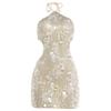 2026 Womens Sequin Sexy Backless Halter Lace Up Bodycon Mini Dress Nightclub Party