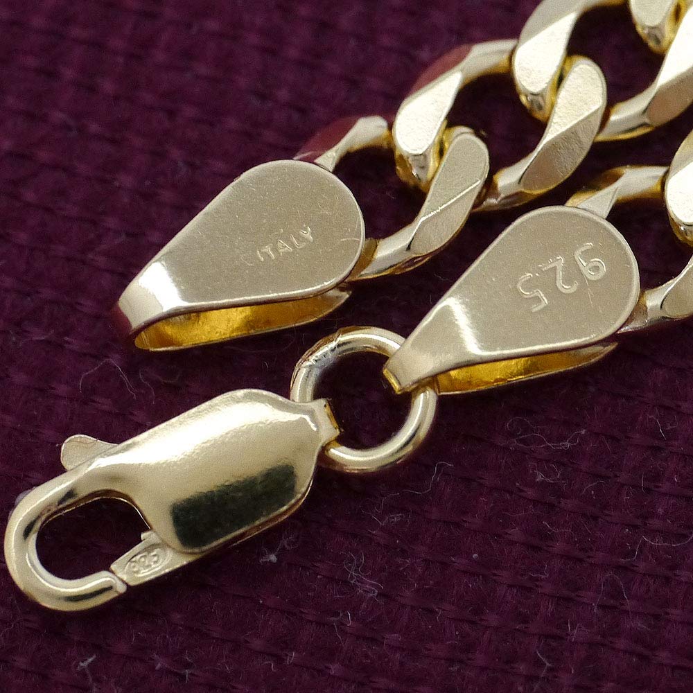 Silver One 24K Gold Plated Silver 925 Curb Chain Necklace for Men, C5 [Gold, 6-Facet Cut, 6mm Wide, 1.5mm Thick, 50cm Long] Made In Italy