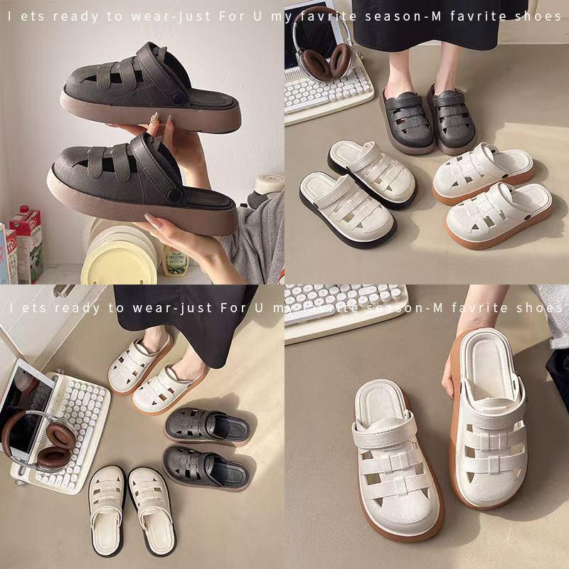 Korean-Style Chunky Half-Slippers for Women: Two-Way Hollow Sandals