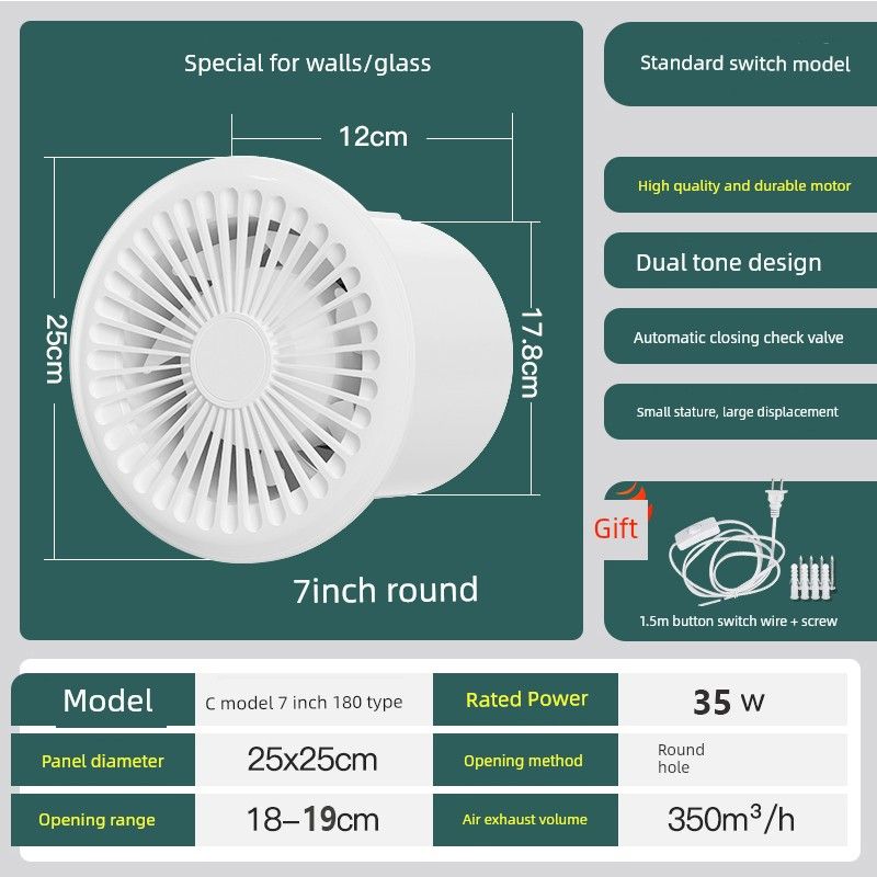 Powerful Silent Bathroom Exhaust Fan for Home Use, Wall-Mounted Toilet and Kitchen Ventilation Fan, Dual-Directional Extractor Fan