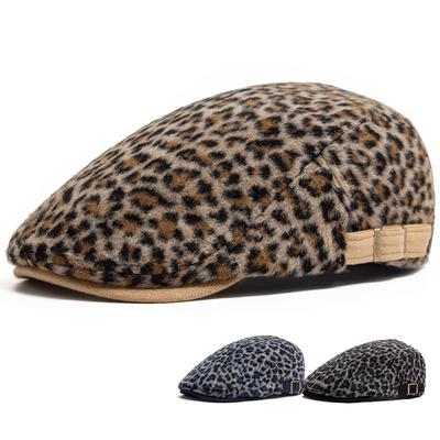 Fashion Leopard Print Beret Women Autumn Winter Thick Warm Hats Trend Hip Hop Female Hat Vintage Berets Adjustable
