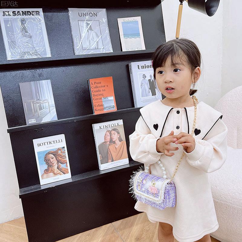 Adorable Mini Pearl Handbag For Girls Trendy Princess Style Cute Cotton Tote