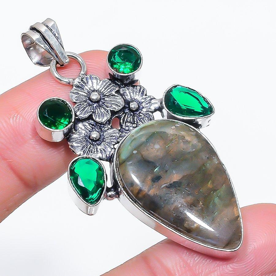 

Natural Labradorite, Diopside 925 Sterling Silver Jewelry Pendant 2.17 e1i41