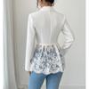 Women Elegant Hem Black Suit Coat Fashion V-neck Single Breasted Color Lace Patchwork Blazer Waist Slimming Women's Suit Jacket