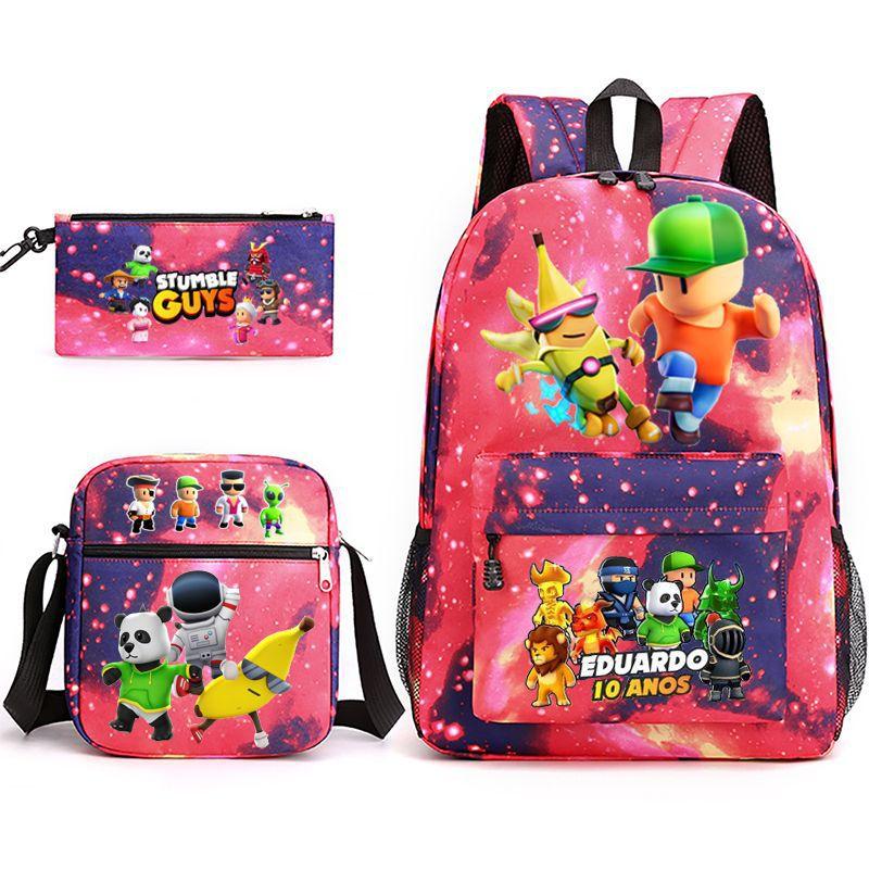 Large Capacity Schoolbag with Shoulder Strap; Student Three-piece Pencil Case Set