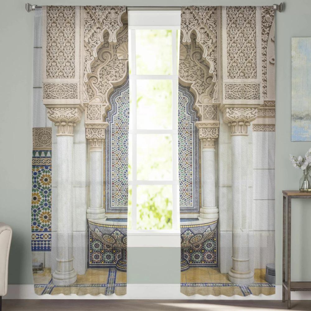 Islam Building Morocco Sheer Curtain for Living Room for Window Blinds Bedroom Drape Kitchen Cortinas Hall Drapes