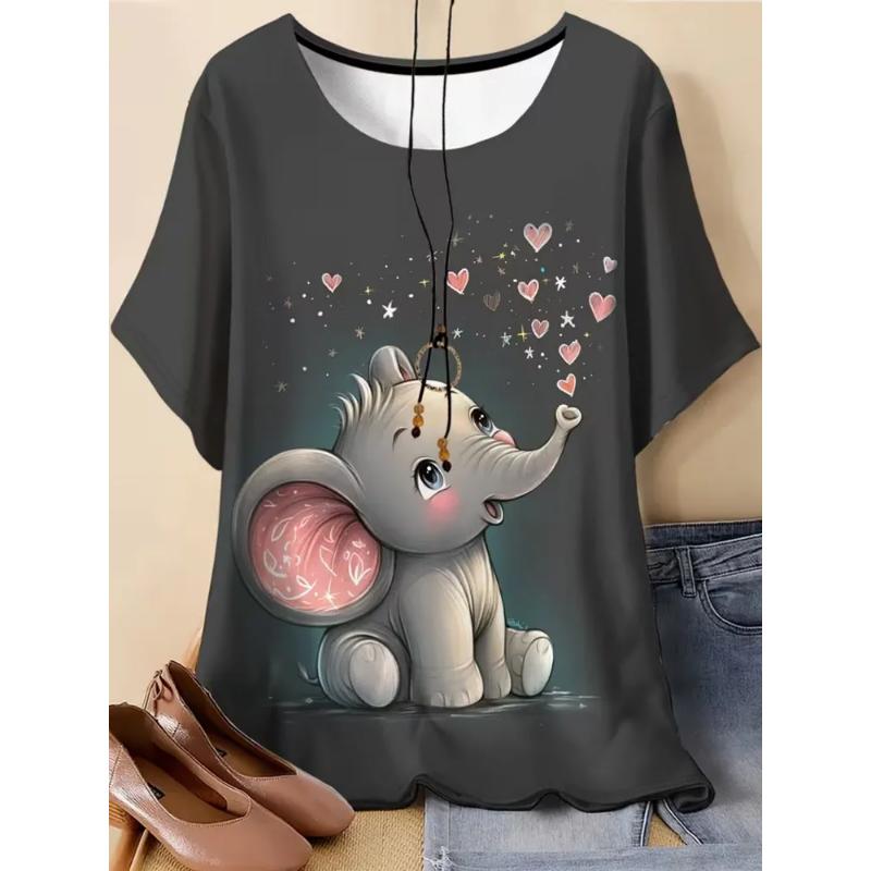 Fashion Women's Crew Neck Short Sleeve 3D Animal Color Printing Animal Short Sleeve Crew Neck T-Shirt