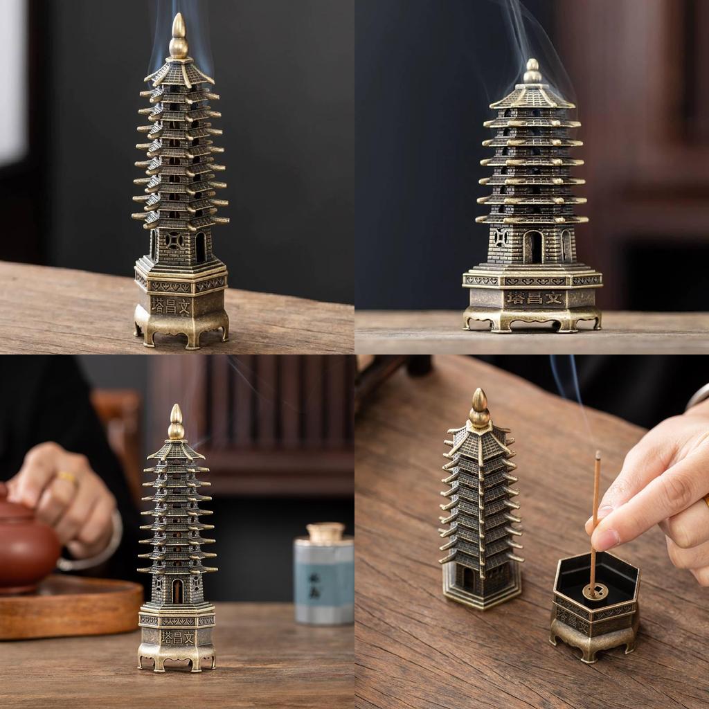 Classical Alloy Wenchang Tower Incense Burner For Home Office Decor And Spiritual Use