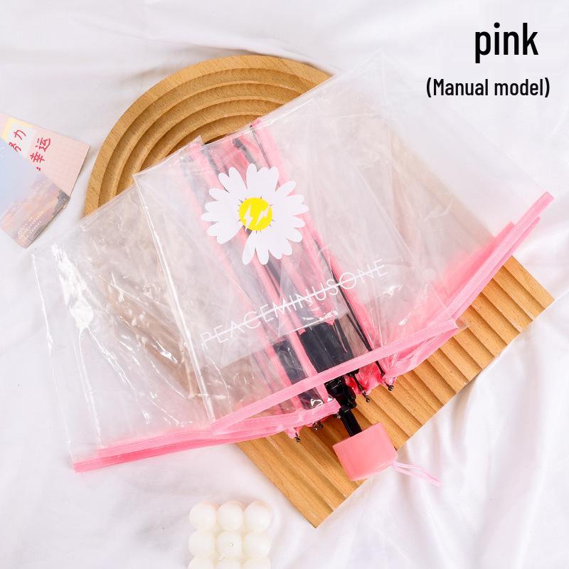 Cherry Blossom Transparent Automatic Umbrella - Soft Girl Three-Fold Design