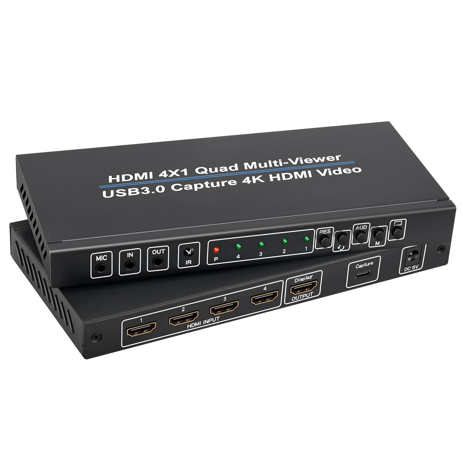 

4K HDMI Splitter 1 In 4 Out Mirror Multiple Screens Video Capture Adapter with USB 3.0,Remote Control As Shown A