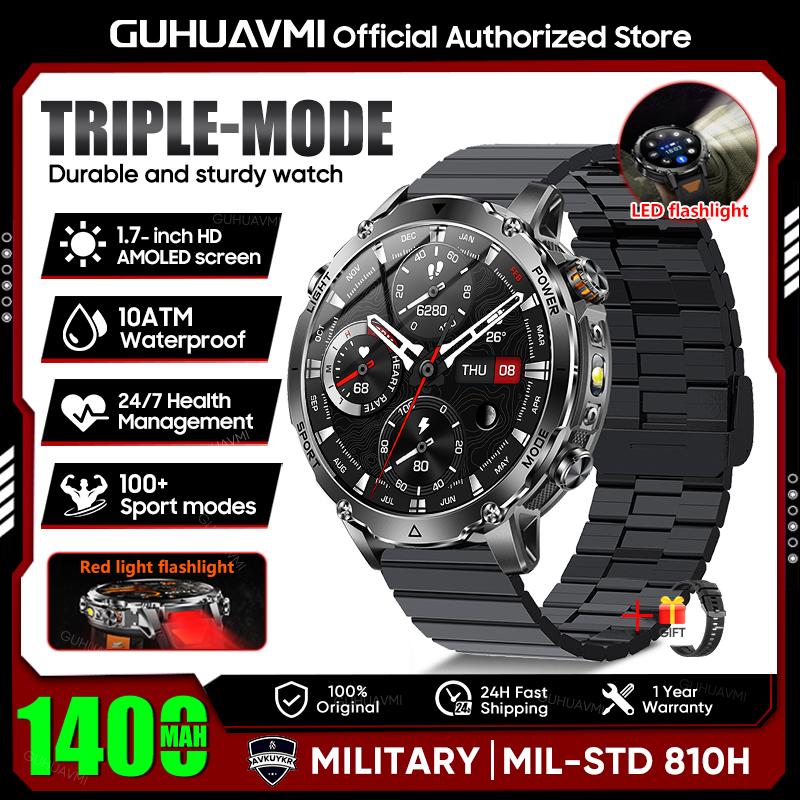 New TANK Ultra 1400mAh Battery Military Smart Watch 10ATM Waterproof Heart Rate Tactical LED Flashlight Men Sports Bracelet