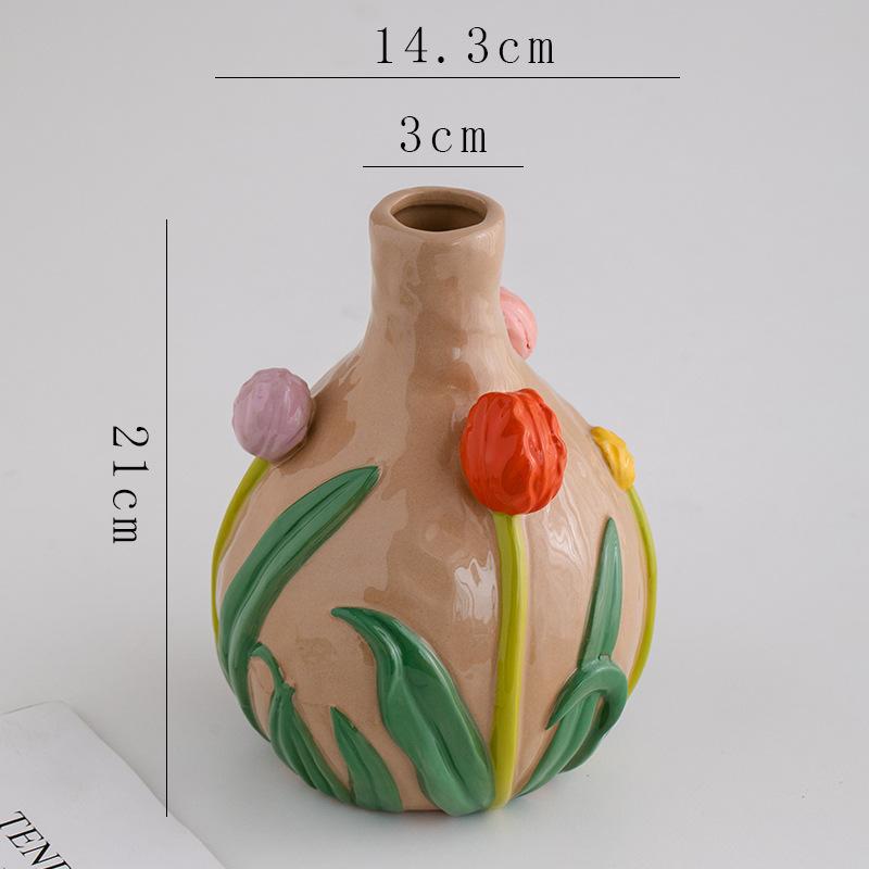 Wazon Reliefowy Trójwymiarowy Tulipany Vintage Ceramiczny Wazon Ręcznie Robione Akcesoria do Aranżacji Kwiatowych Dekoracja Domu