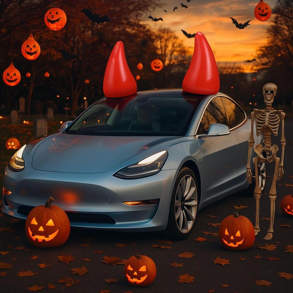 2 Pcs 20 X 12 Inch Oversize Halloween Devil Horn Car Decoration Extra Large Inflatable Devil Horn Stickers Red Gothic Horror Halloween Car