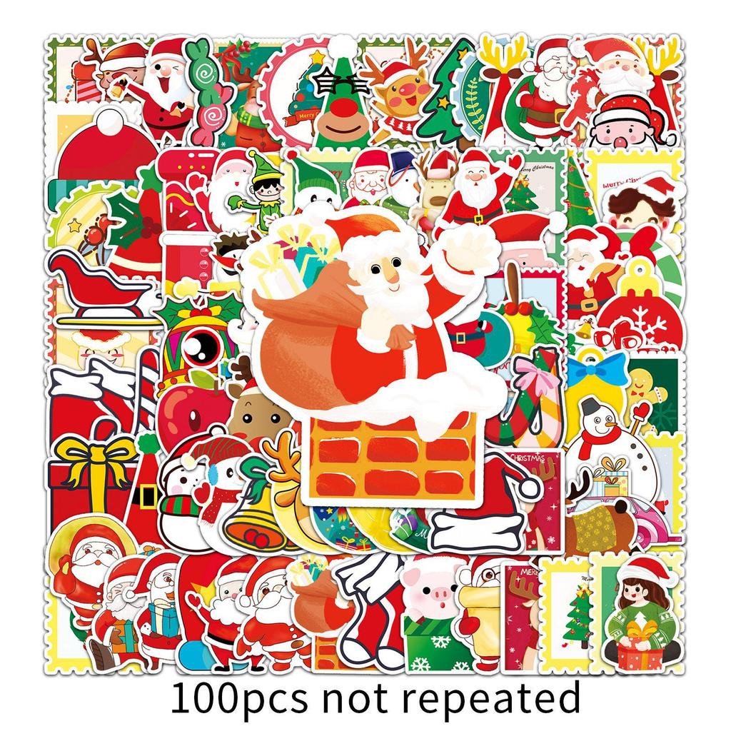 100 Waterproof Christmas Stickers: Cute Cartoon Santa Claus for Holiday Decorations and Gifts