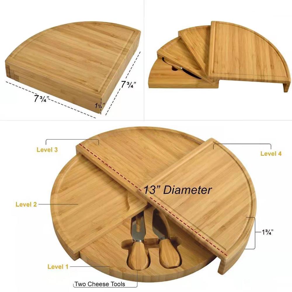 Cheese Board  Knife Set 37 cm  Plate Rotating Bamboo Serving  for  and Appetizers  Tools